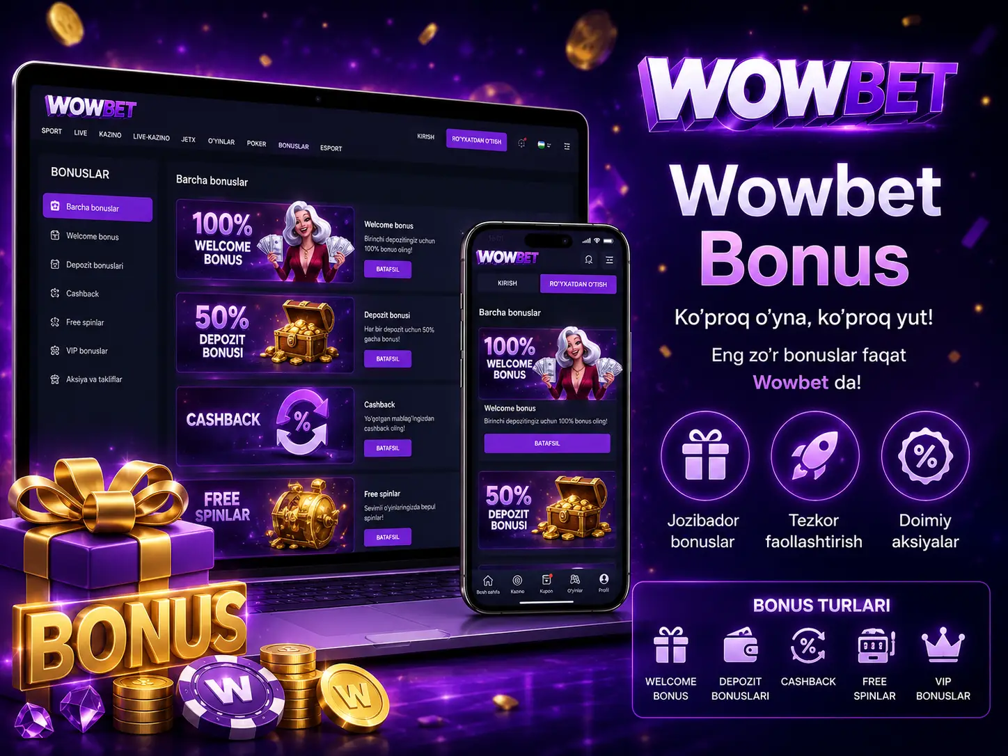 Wowbet Bonus va Aksiyalari